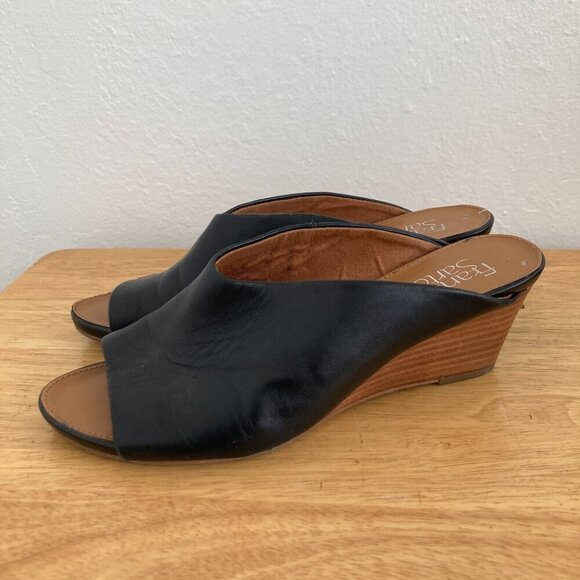 Franco Sarto Dublin Leather Wedge Sandals Heels Size 7.5 Slip On Open Toe - Picture 6 of 14